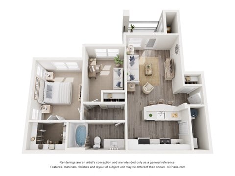 Floor plan for 1 bed, 1 bath, 828 sqft